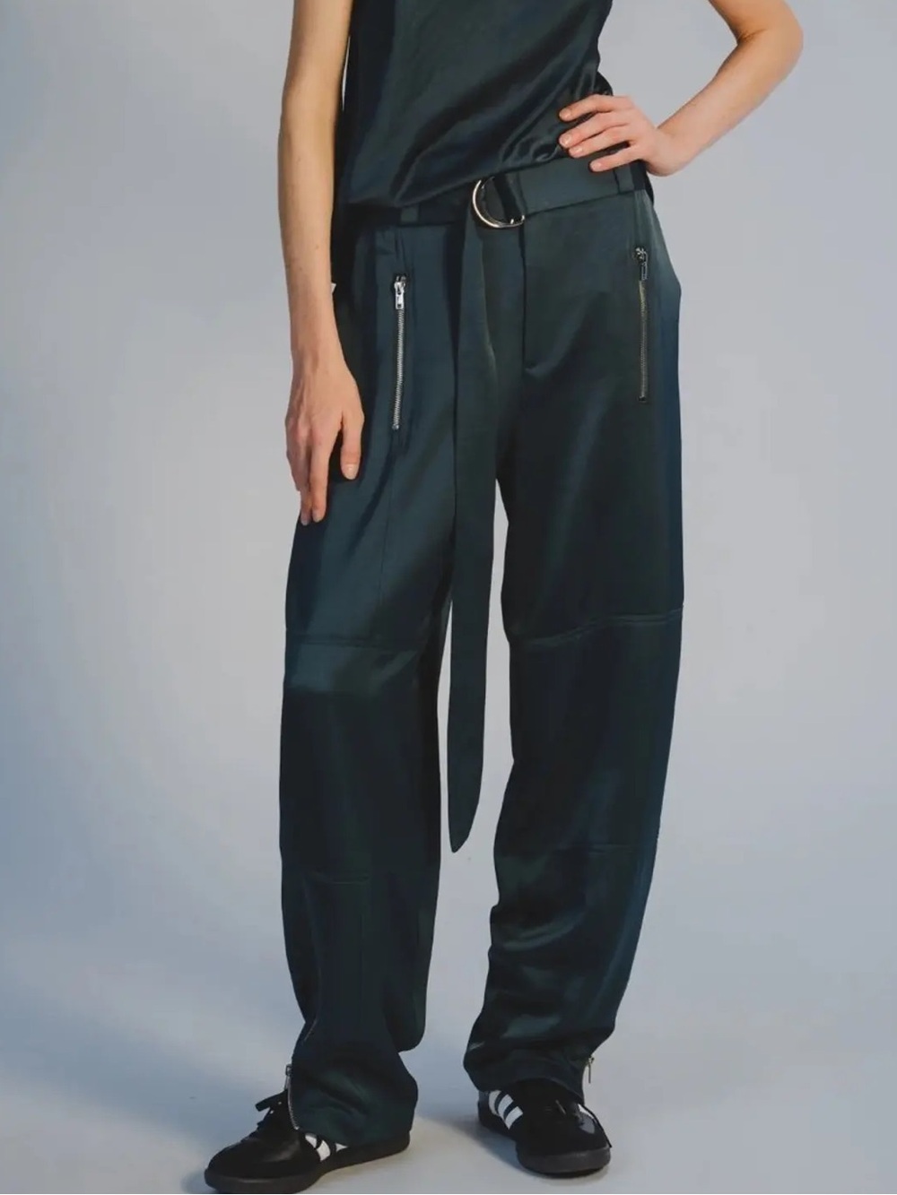 Saint Art Utility Satin Avant Garde Goth WhimsiGoth black barrel leg pants small